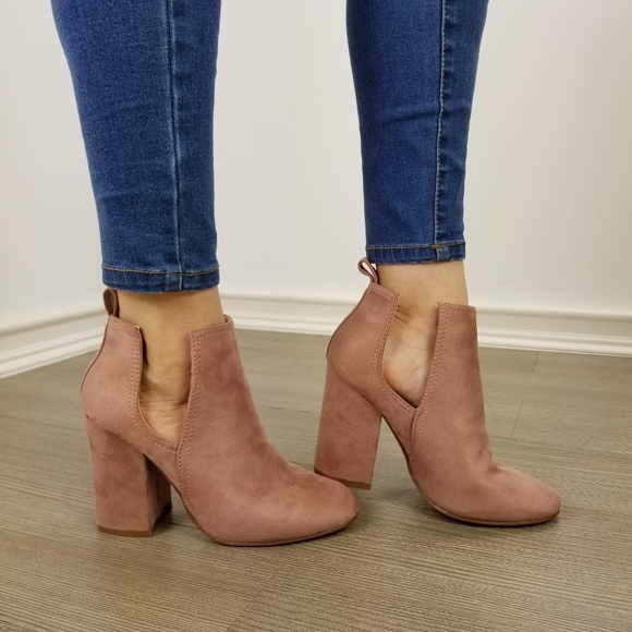 Vegan Suede Mauve Cute Ankle Boots Open Sides-EE - Picture 4 of 8